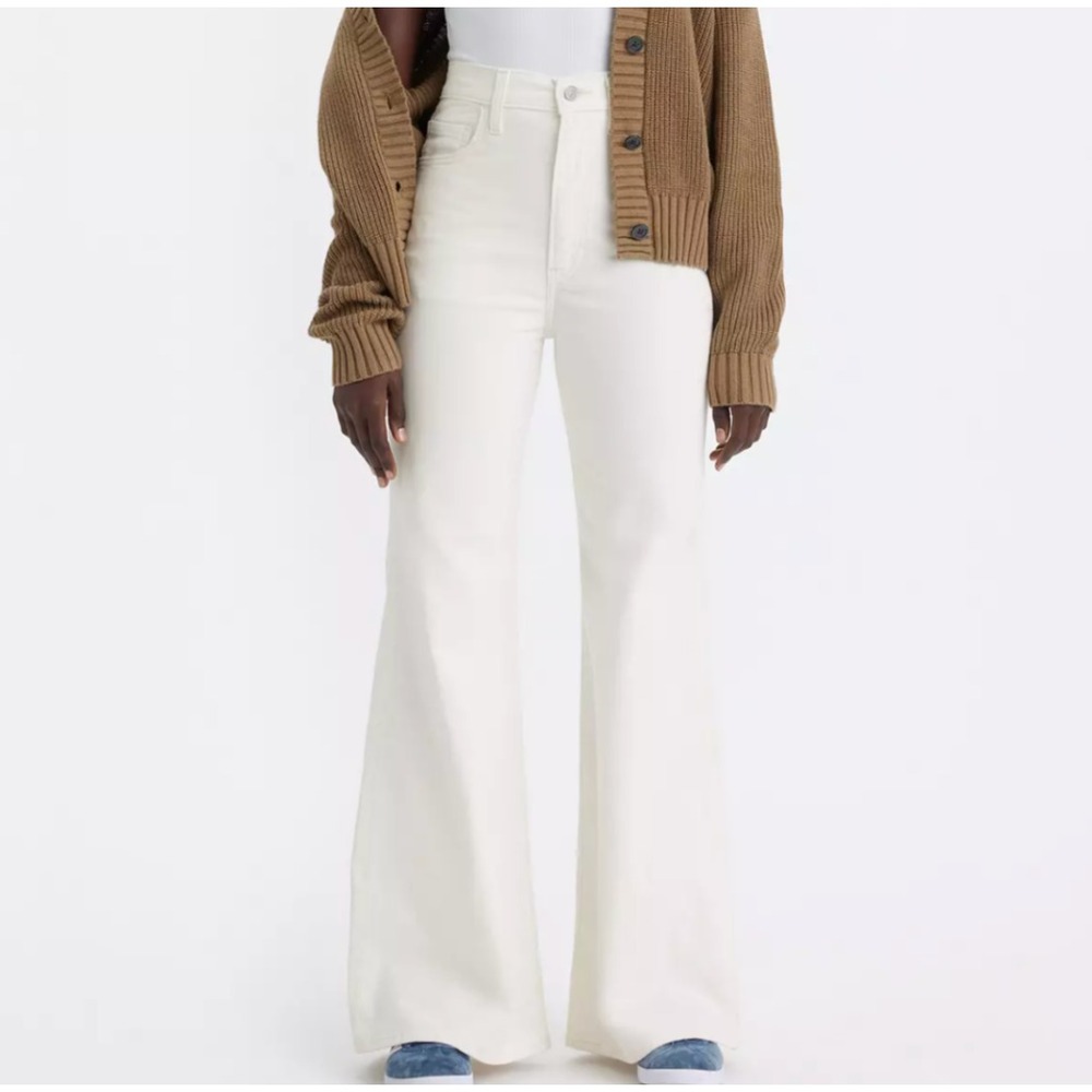 Levis Premium Ribcage Bell Corduroy Pants Womens 28x30 Ivory Boho Chic Festival